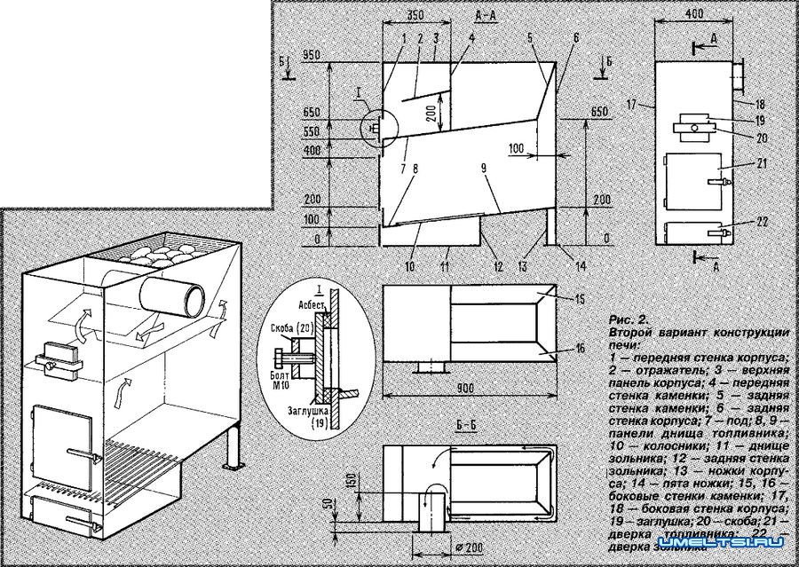 печь для бани из листового металла чертежи